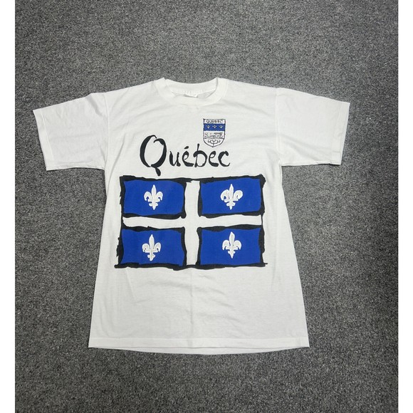 Vintage Quebec Puff Print White Graphic T-Shirt Single Stitch Size Medium - Picture 1 of 6